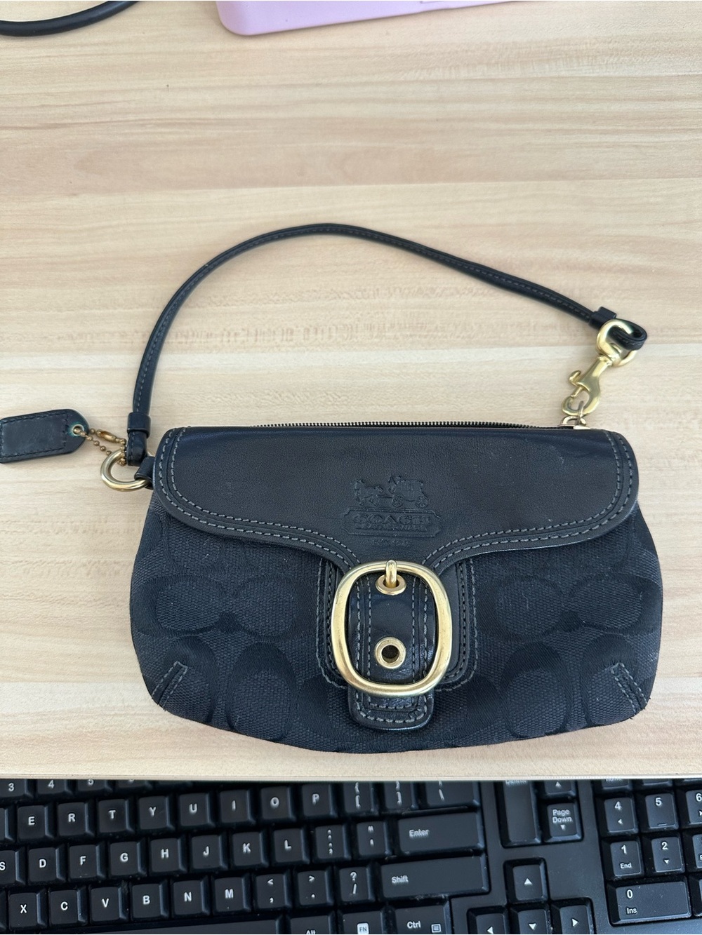 Coach Black Jacquard canvas Y2K wristlet with hangtag